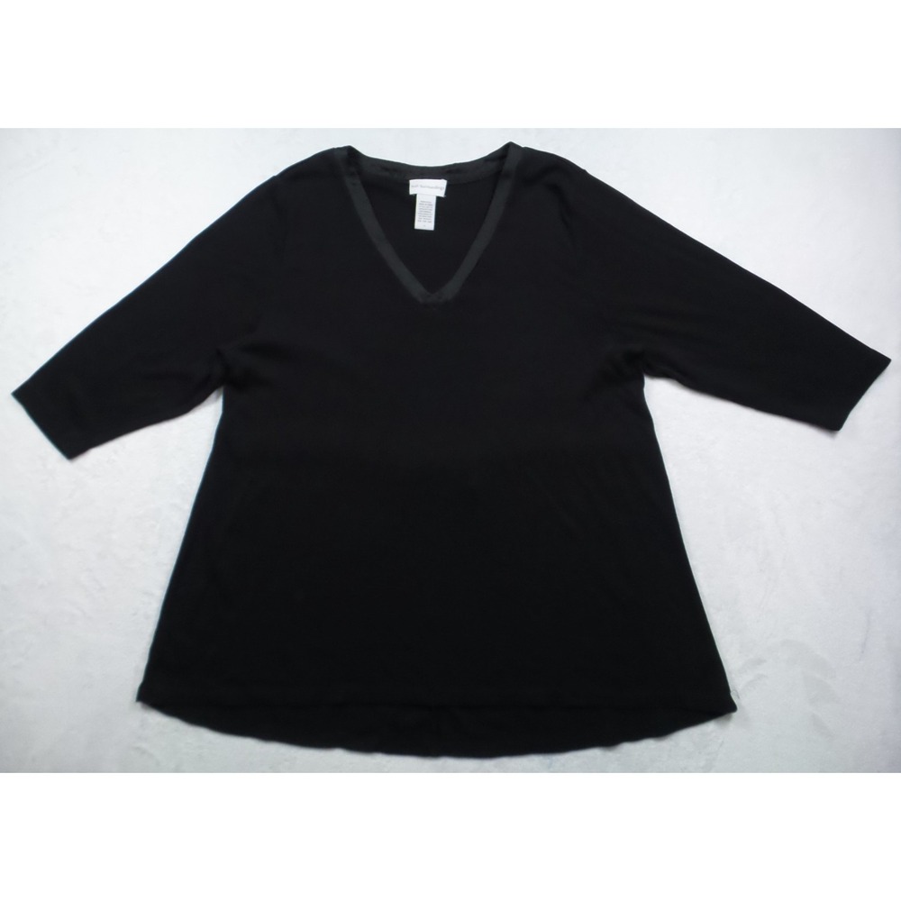 Soft Surroundings Top Womens Size 1X Black 3/4 Sleeve Tunic Cinched Drawstring